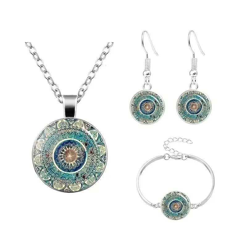 4pcs Vintage Mandala Flower Gemstone Jewelry Set
