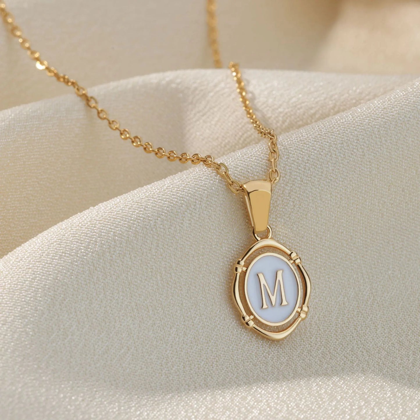 26 Letter Oval Pendant Necklace with Initial Charms