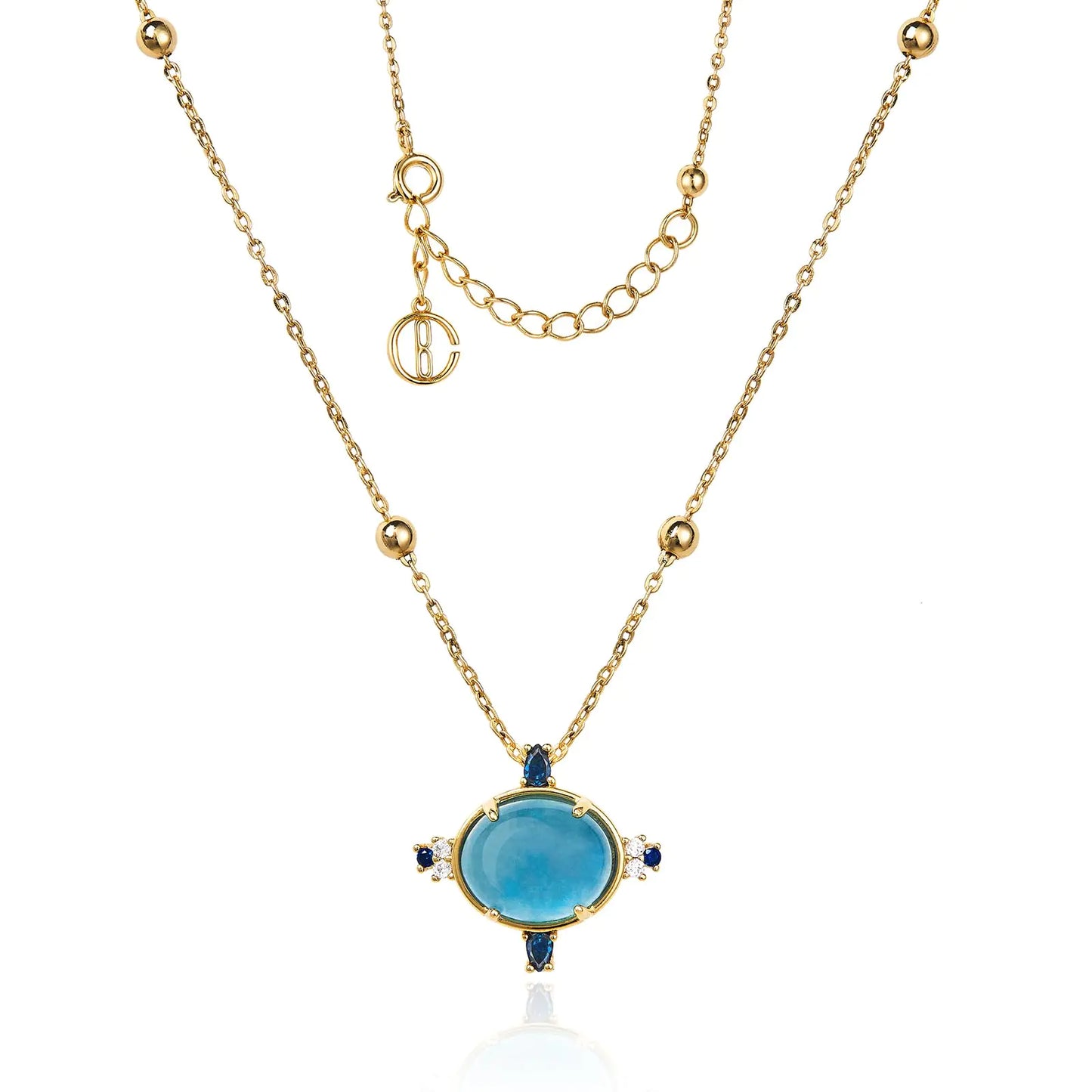 Cicy Bell 18k Gold Oval Aquamarine Spinel Necklace