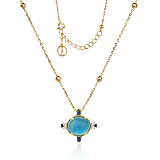 Cicy Bell 18k Gold Oval Aquamarine Spinel Necklace