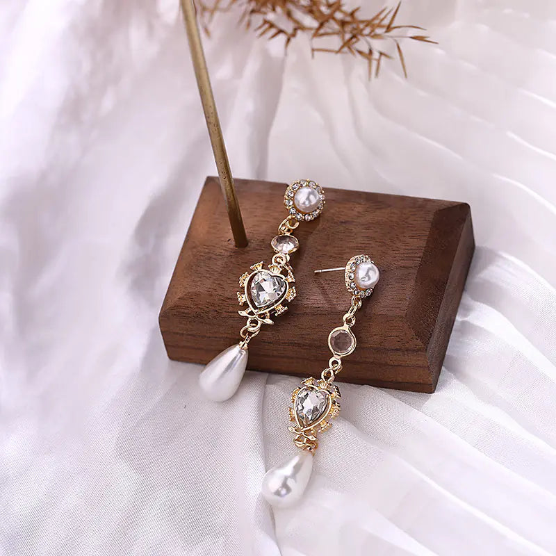 Elegant Silver Pearl Heart Earrings