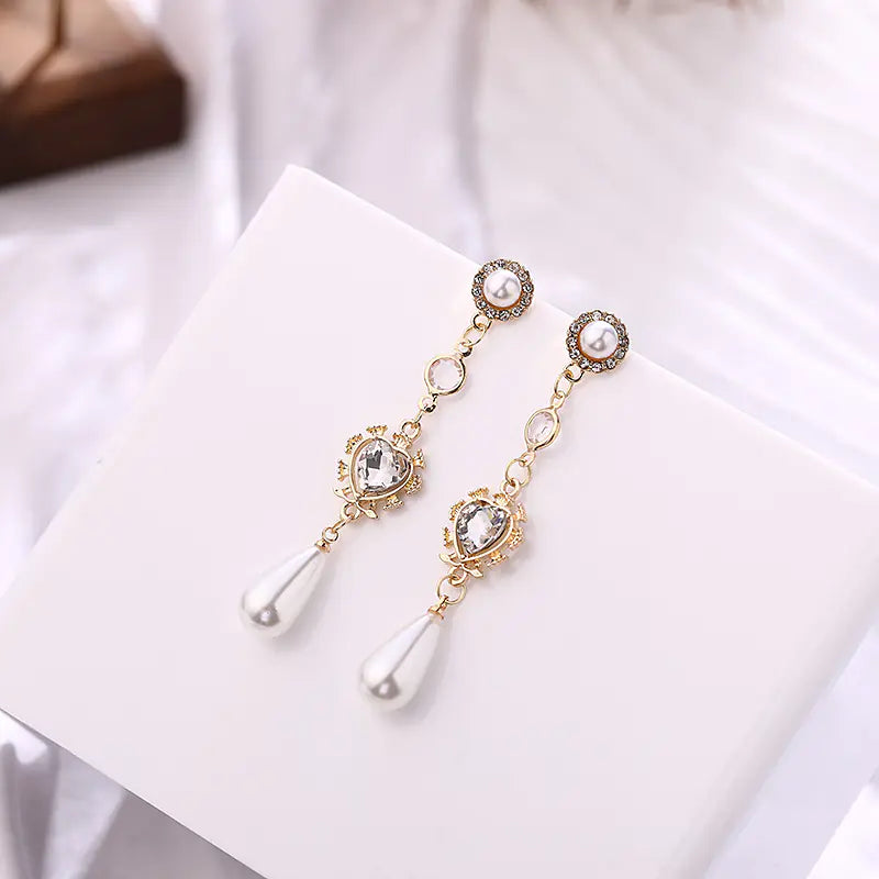 Elegant Silver Pearl Heart Earrings