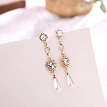 Elegant Silver Pearl Heart Earrings